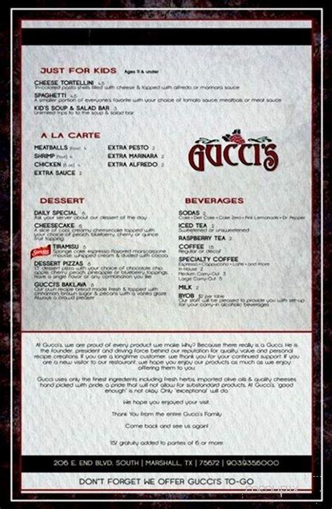 Gucci restaurant menu